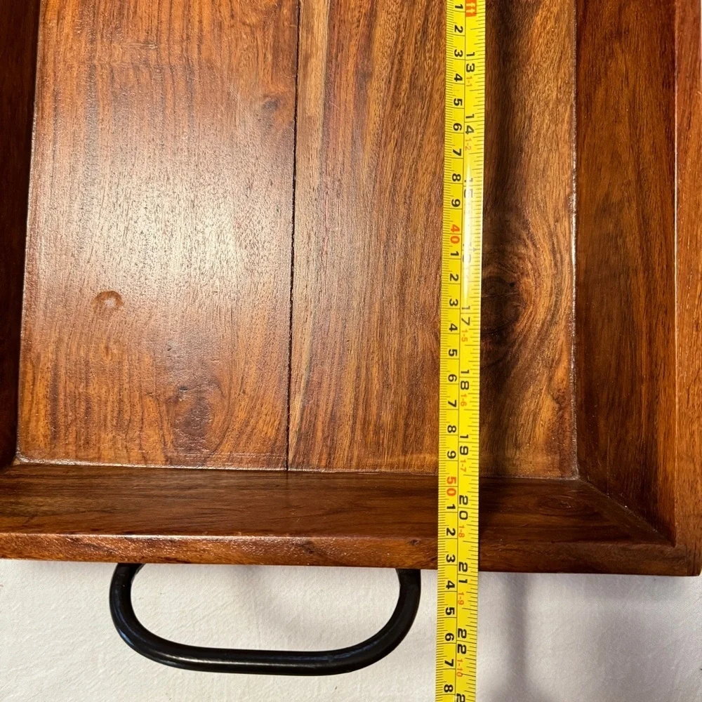 Large Rectangular Wood Tray with Metal Handles